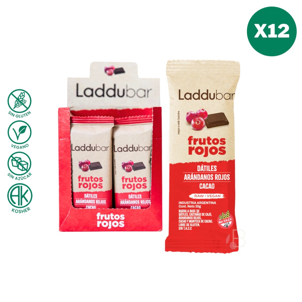 Barras de Frutos Rojos, Arandanos Rojos y Cacao x 30g - Laddubar - Imagen 2